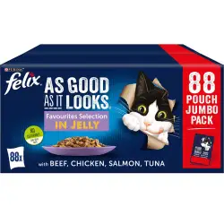 Felix As Good As It Looks Adult Wet Cat Food Favourites Selection in Jelly 88x100g