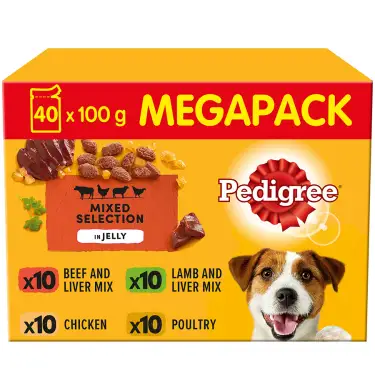 Click Here To Enlarge This Photo Of Pedigree Wet Adult Dog Food Mixed in Jelly Mega Pack 40 x 100g Pouches